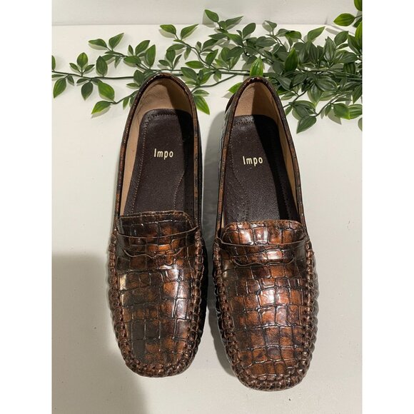 Impo Womens Devon Penny Loafer Shoe Brown Crocodile Slip On Leather 8.5M Comfort - Picture 10 of 12